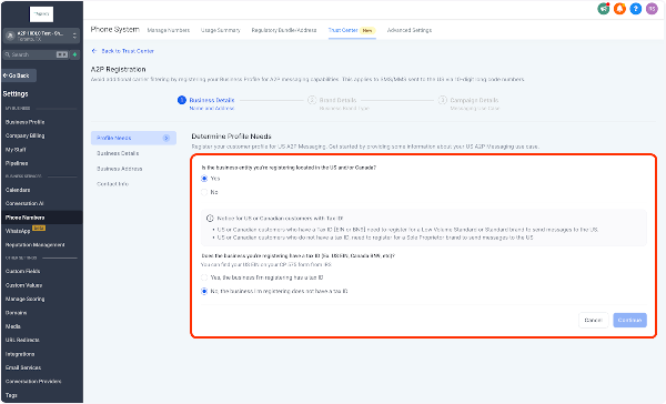 Click on Is the business entity you're registering located in the US and/or Canada?…