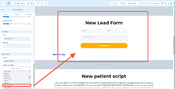 Proceed to the dropdown menu "scroll to element" option